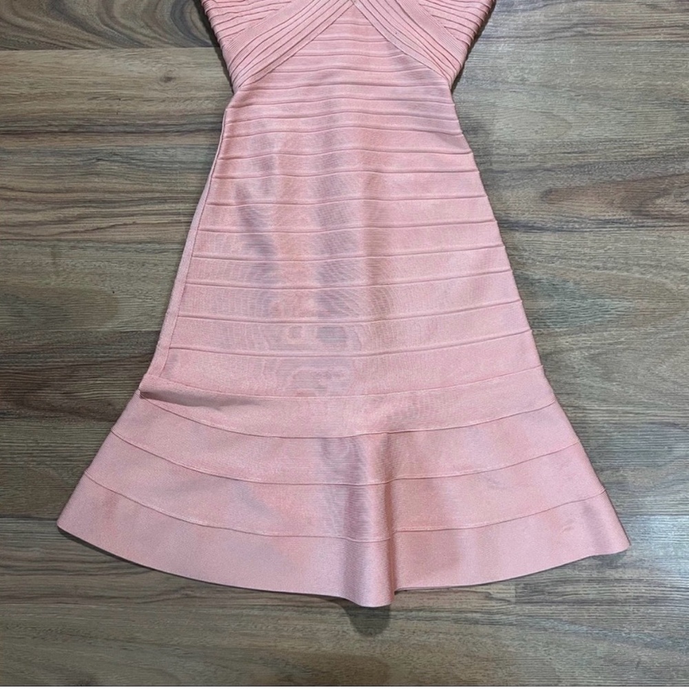 Herve Leger by Max Aria Alissa Bandage Dress Peach Coral Strappy Dress - Picture 3 of 7